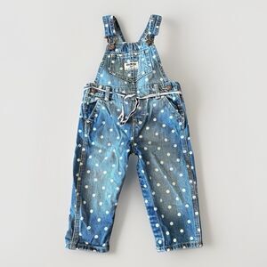 Oshkosh B’Gosh Denim Blue White Polka Dot Overalls Baby Girls 12 Months Vestpak